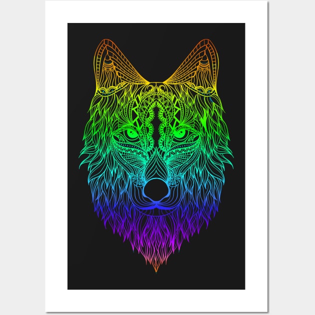 Retro Psychedelic Wolf Wall Art by letnothingstopyou